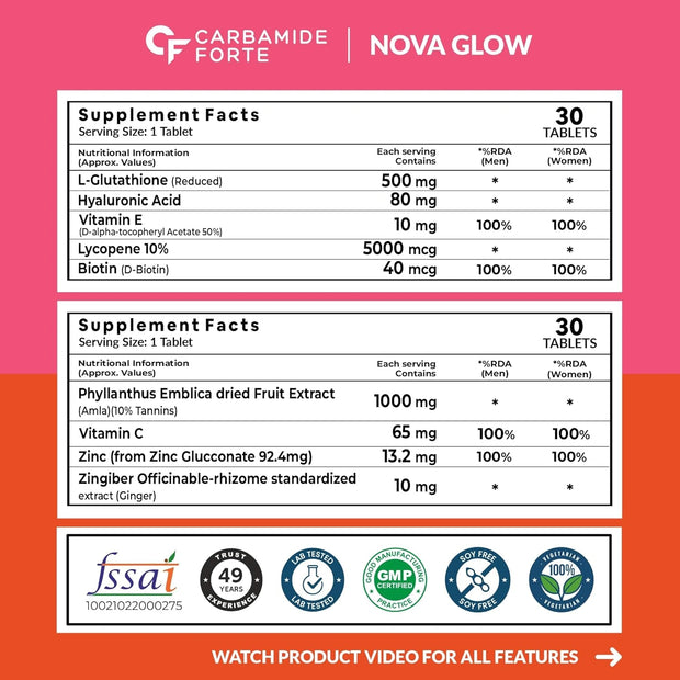 Carbamide Forte L-Glutathione 500mg with Vitamin C | Amla Extract | 30 Veg Tablets each