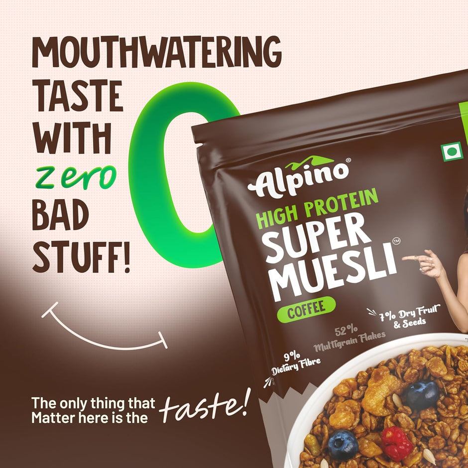 Alpino Protein Rich Super Muesli (Whole Grain Breakfast Cereal) - 400 gm