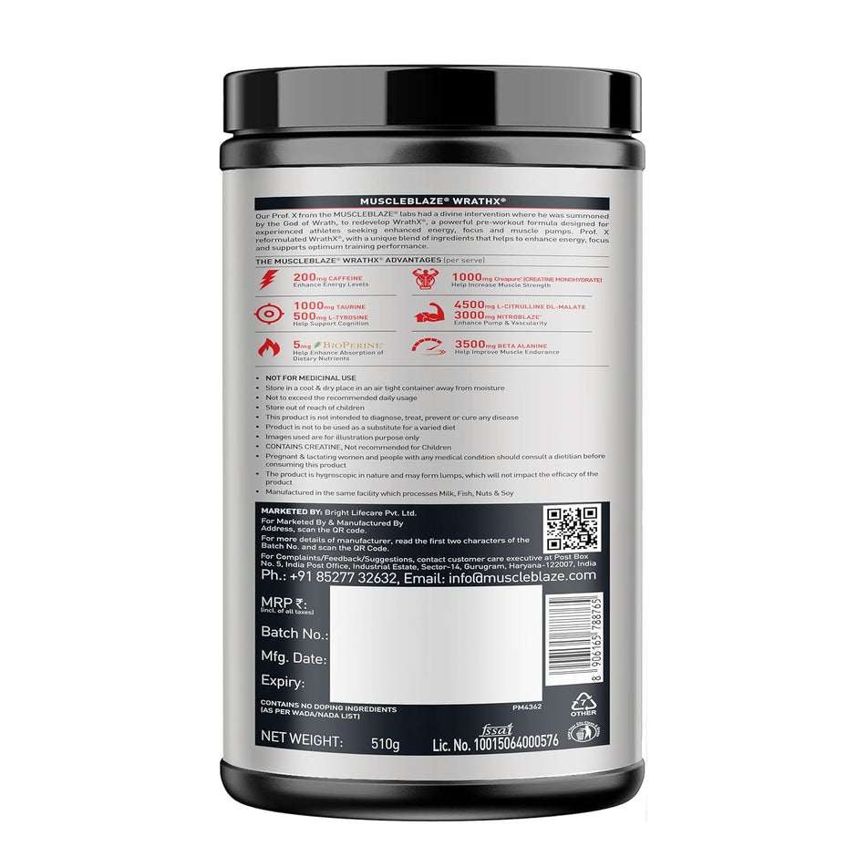 MuscleBlaze Pre-Workout WrathX - 30 Servings