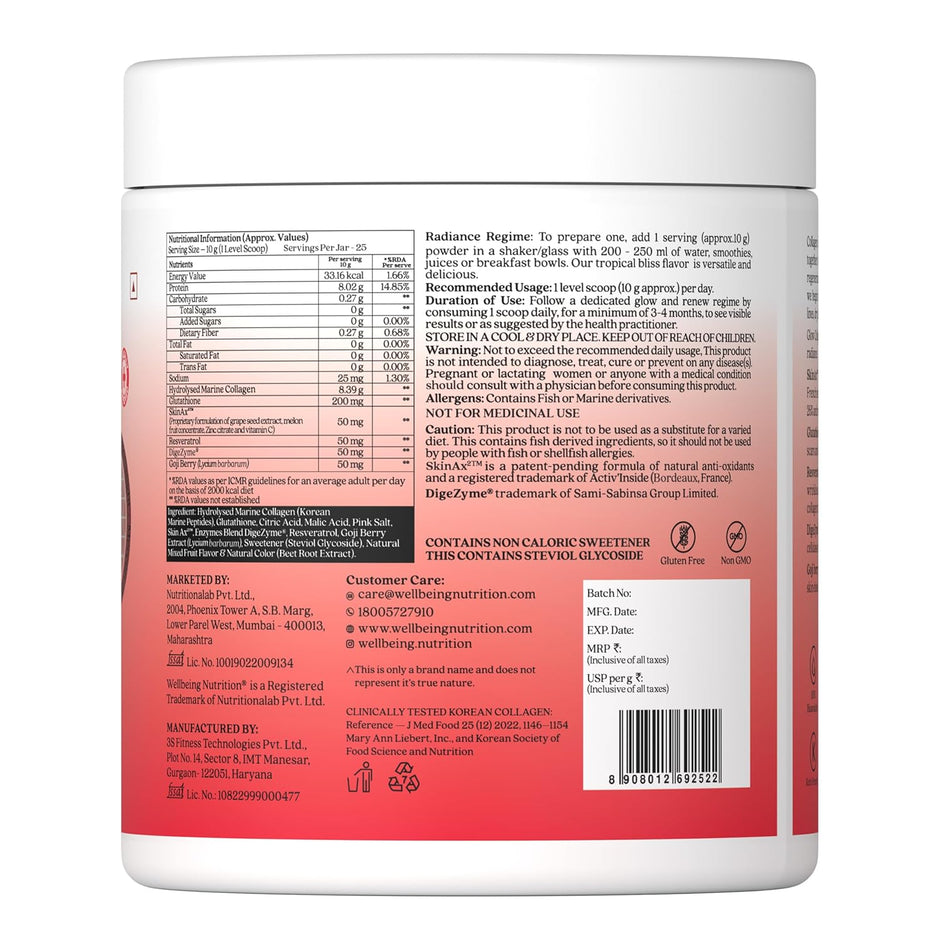 Glow Korean Marine Collagen Powder with Glutathione & Vitamin C | Valencia Orange | 250g