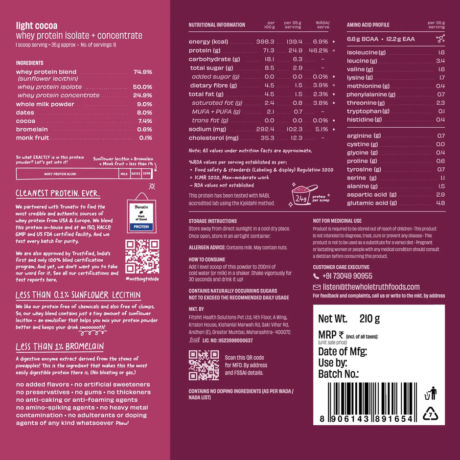 The Whole Truth 24g Travel Pack Whey Protein - Pack of 6