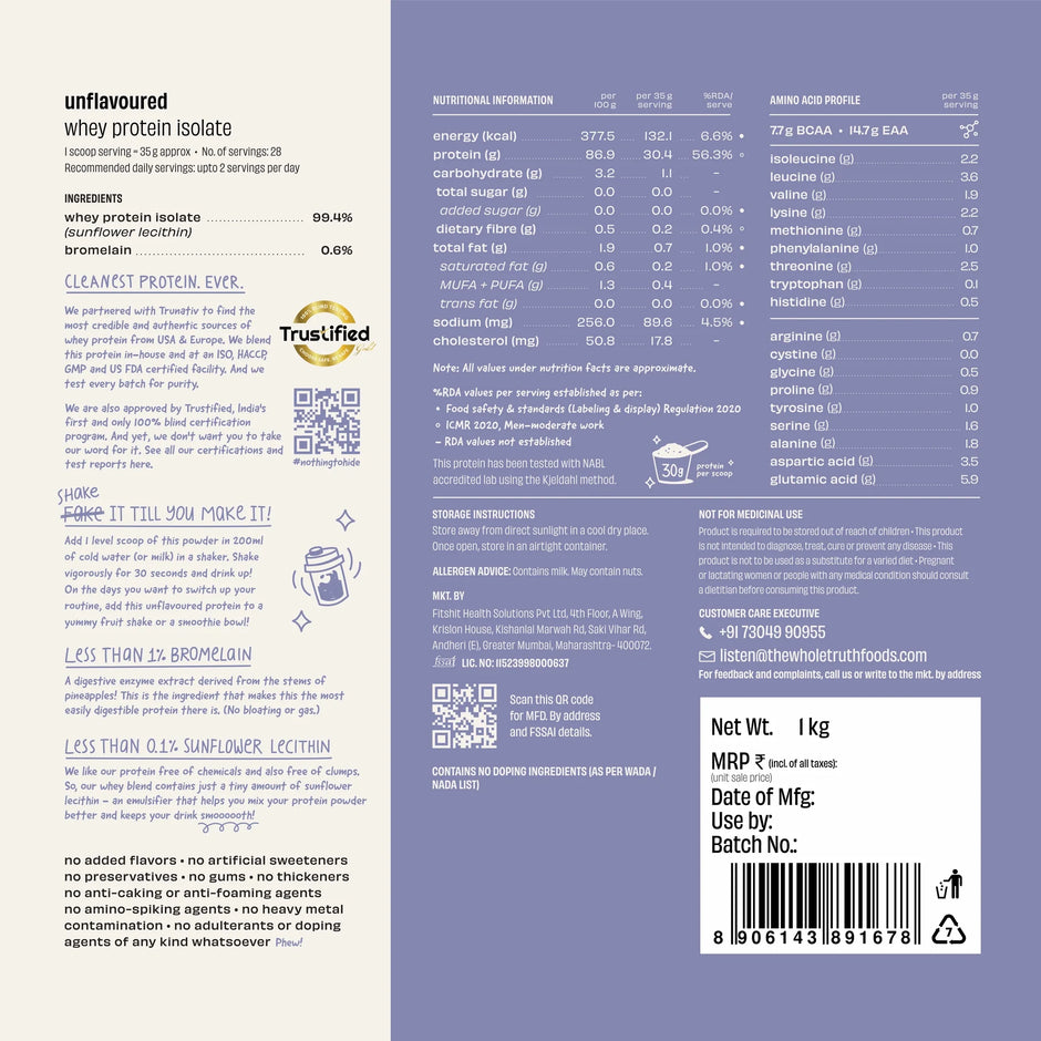 The Whole Truth 30g Whey Protein Isolate - 1kg (Pack of 2)