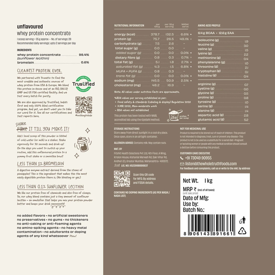 The Whole Truth 26g Whey Protein Concentrate - 2kg