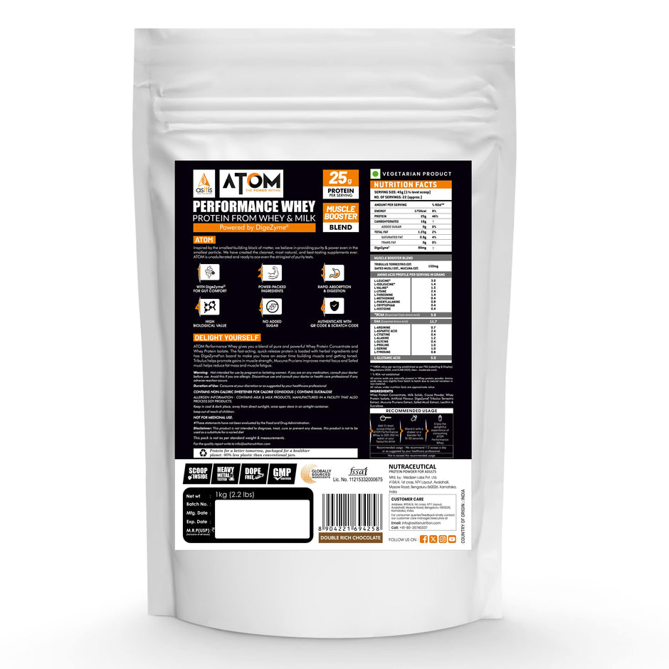 AS-IT-IS ATOM Performance Whey 1Kg | With Safed Musli & Mucuna Pruriens | For Faster Recovery | Highly Bioavailable