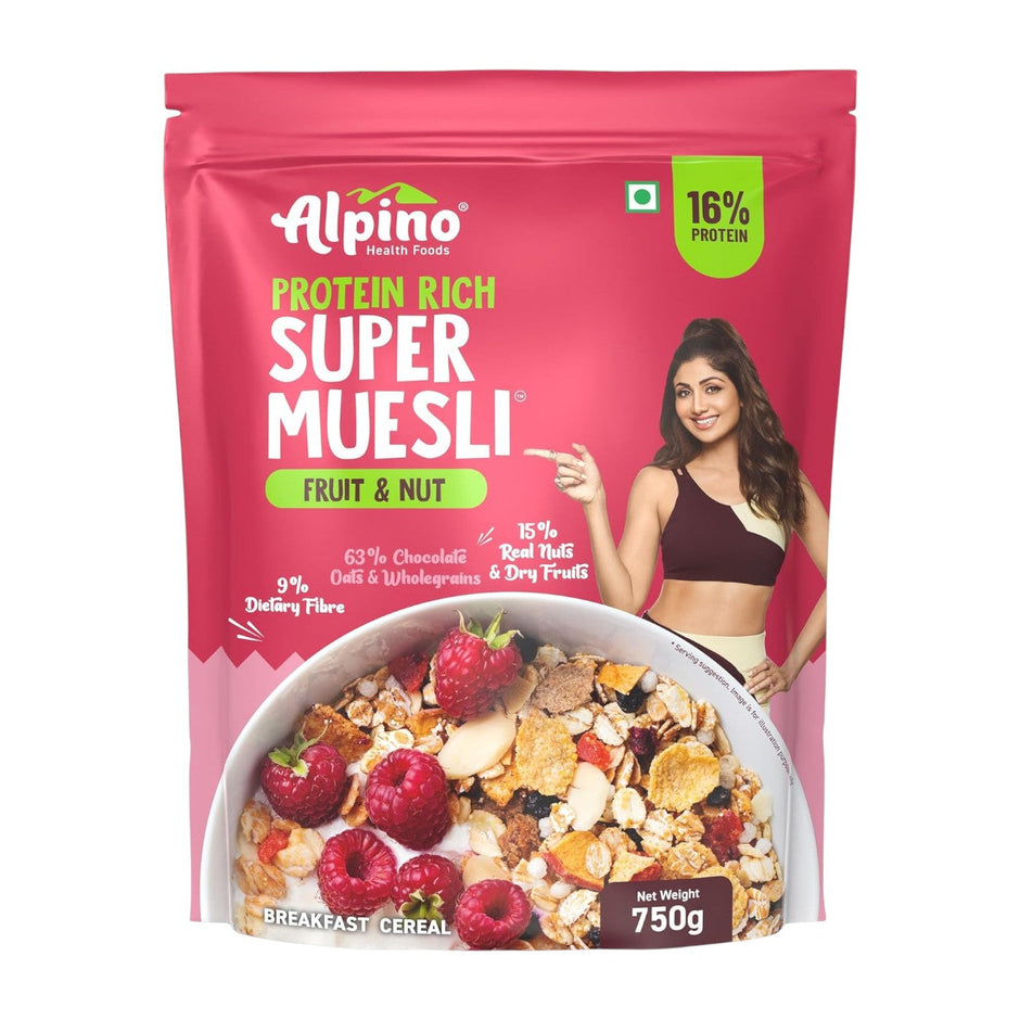 Alpino Protein Rich Super Muesli (Whole Grain Breakfast Cereal) - 750 gm