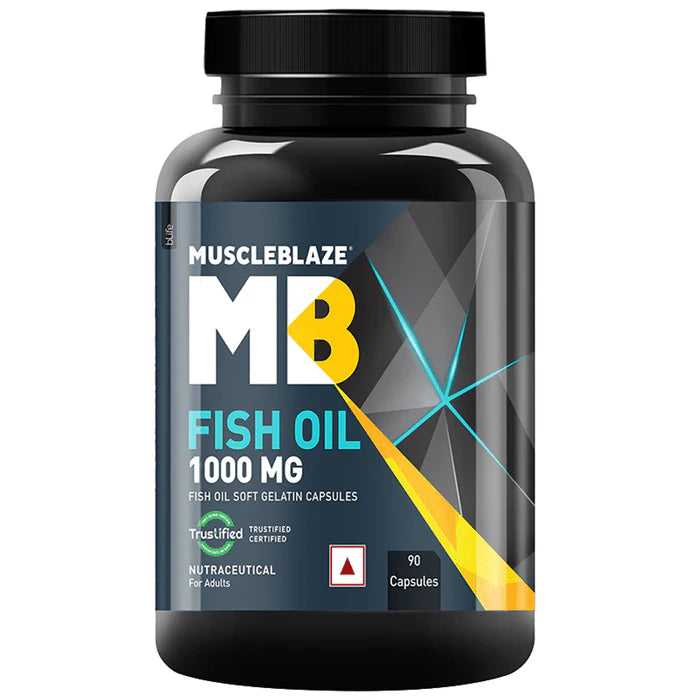 MuscleBlaze Omega 3 Fish Oil (1000 mg) with 180mg EPA and 120mg DHA, 90 capsules
