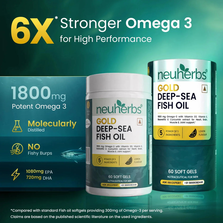 Neuherbs Gold 6X Omega 3 Fish Oil | 1080mg EPA & 720mg DHA | 60 Softgels