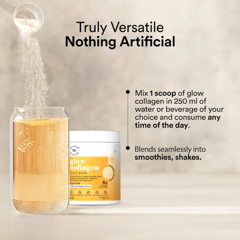 Glow Korean Marine Collagen Powder with Glutathione & Vitamin C | Valencia Orange Flavour | 250g