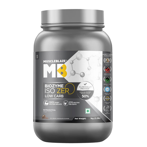 MuscleBlaze Biozyme Iso-Zero Powder | 1 kg (2.2 lb)