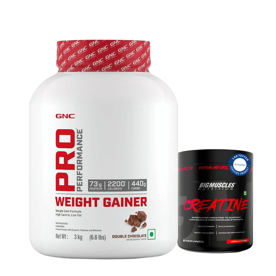 GNC Weight Gainer (3 Kg) + Big Muscles Creatine (100g) - Mass & Strength Combo