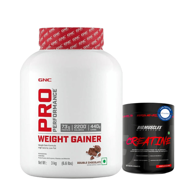 GNC Weight Gainer (3 Kg) + Big Muscles Creatine (100g) - Mass & Strength Combo