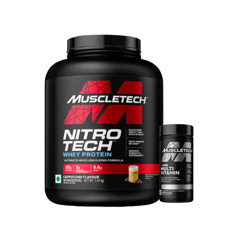 MuscleTech Nitro-Tech Whey (4lbs) + Platinum Multivitamin (60 Servings) - Strength Pack