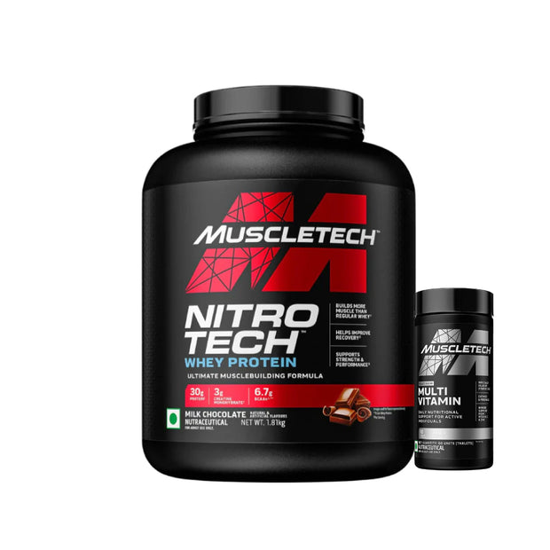 MuscleTech Nitro-Tech Whey (4lbs) + Platinum Multivitamin (60 Servings) - Strength Pack