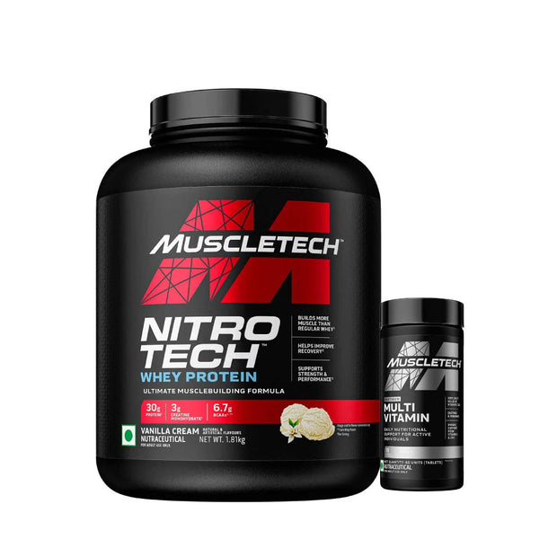 MuscleTech Nitro-Tech Whey (4lbs) + Platinum Multivitamin (60 Servings) - Strength Pack