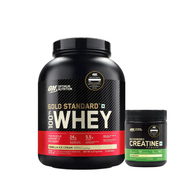 Optimum Nutrition Gold Standard Whey (5lbs) + Creatine (100g) - Elite Recovery Combo