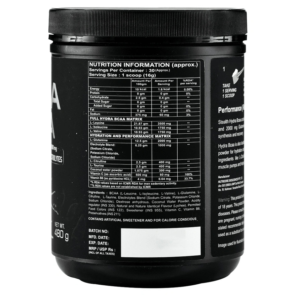 Hydra BCAA with Electrolytes | BCAA Formula | 30 Serving
