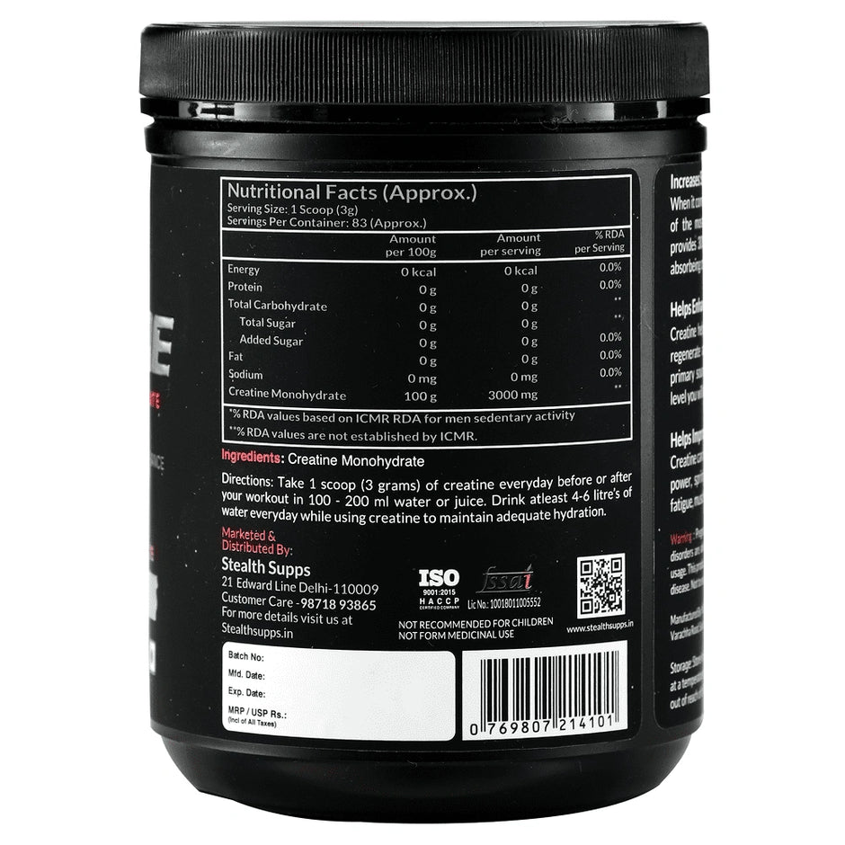 Stealth Supps Creatine Monohydrate | Unflavoured | 83 Servings