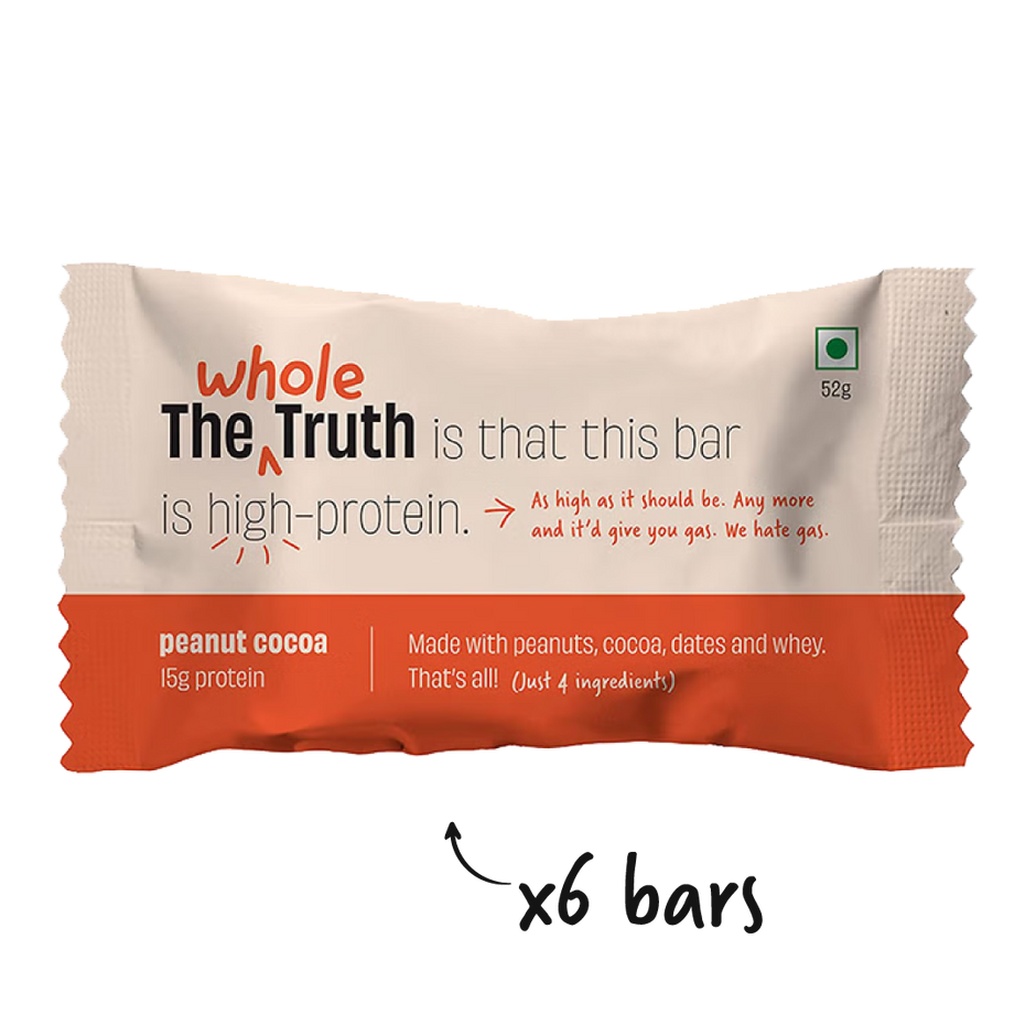The Whole Truth - Protein Bars | Pack of 6 x 52g each | No Added Sugar | No Preservatives | No Artificial Sweeteners