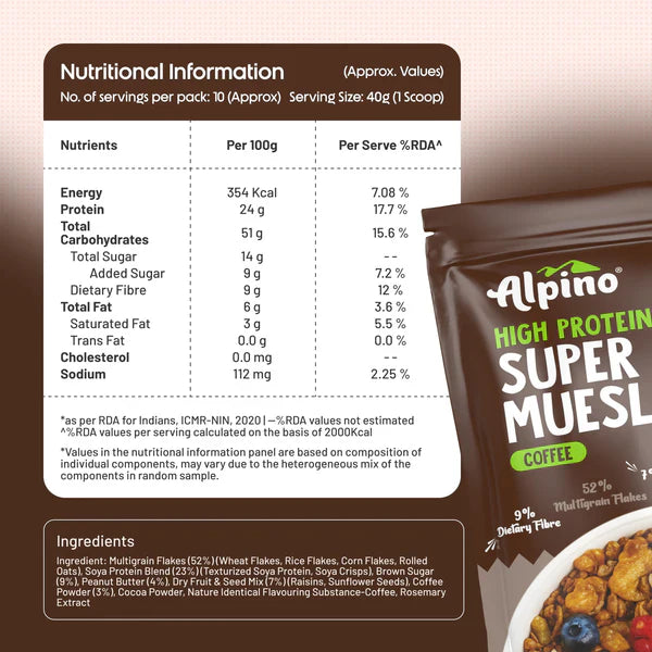 Alpino Protein Rich Super Muesli (Whole Grain Breakfast Cereal) - 400 gm