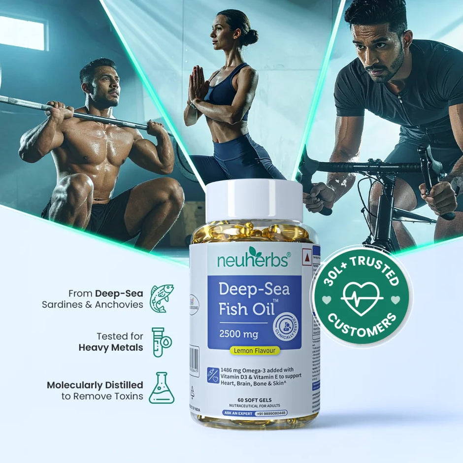 Neuherbs Omega 3 Fish Oil 2500mg | Lemon Flavour | 60 Softgels