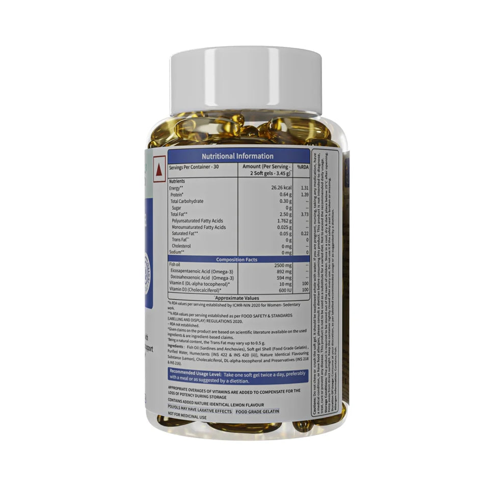 Neuherbs Omega 3 Fish Oil 2500mg | Lemon Flavour | 60 Softgels