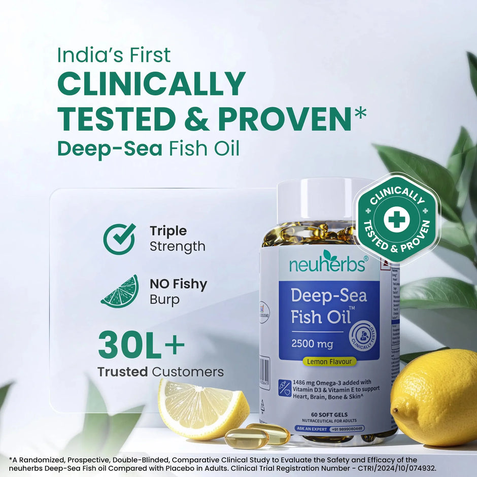 Neuherbs Omega 3 Fish Oil 2500mg | Lemon Flavour | 60 Softgels