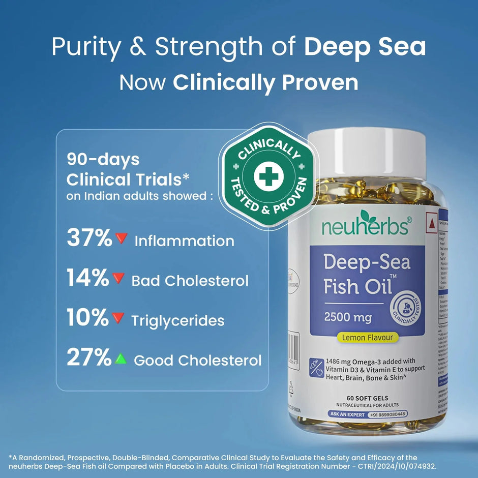 Neuherbs Omega 3 Fish Oil 2500mg | Lemon Flavour | 60 Softgels