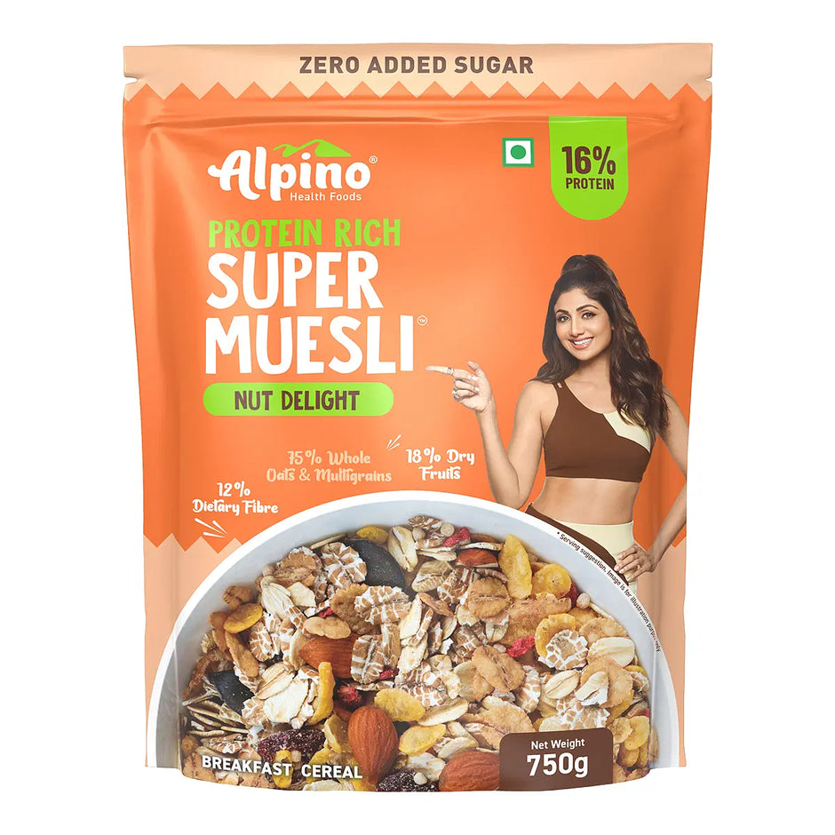 Alpino Protein Rich Super Muesli (Whole Grain Breakfast Cereal) - 750 gm