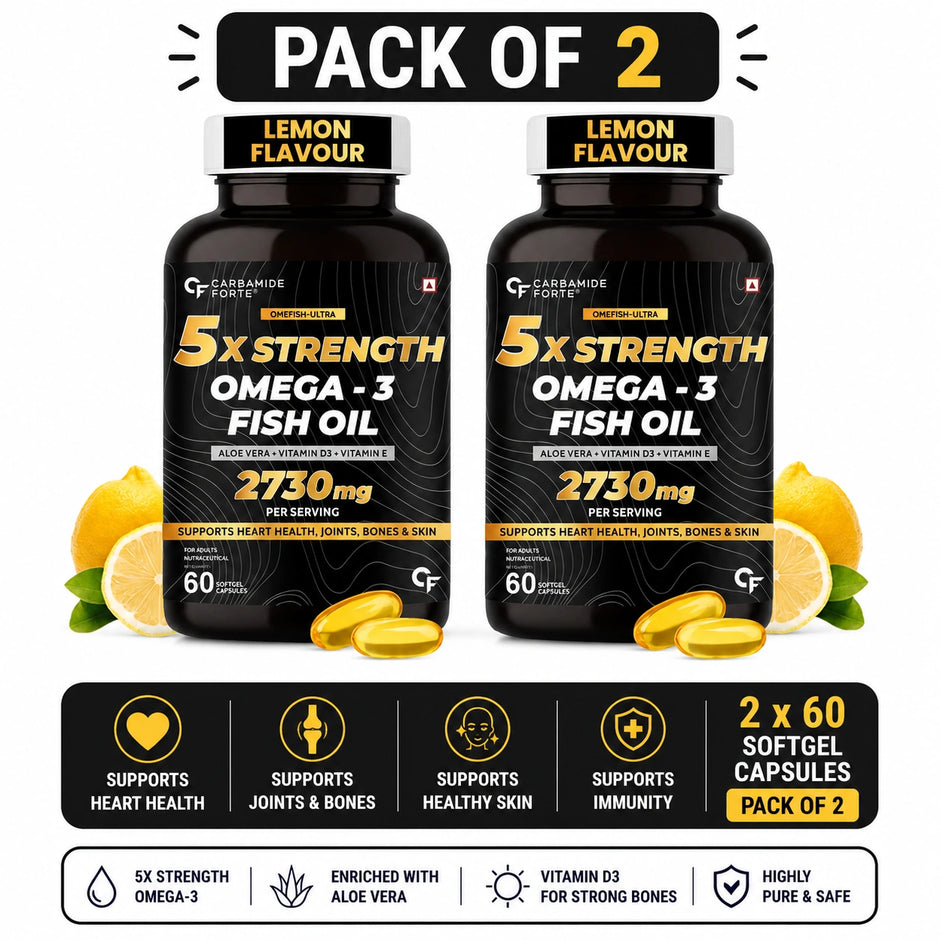 Carbamide Forte Omega 3 Fish Oil Capsules 2730mg with Aloe Vera | 60 Softgels | pack of 2