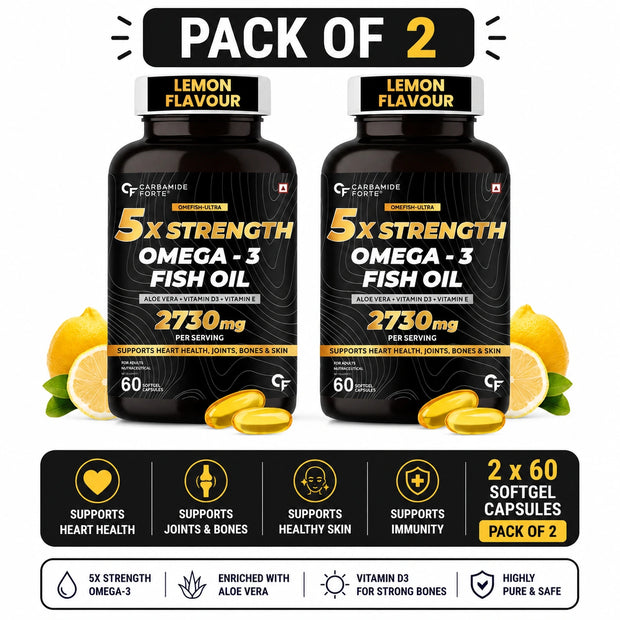 Carbamide Forte Omega 3 Fish Oil Capsules 2730mg with Aloe Vera | 60 Softgels | pack of 2
