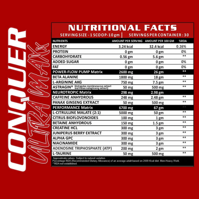 RUN Conquer Ultra Maxx Pre Workout 300g | 30 Servings