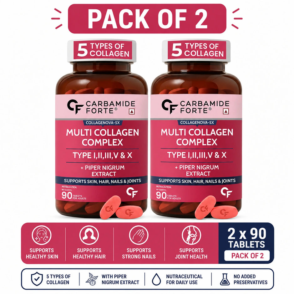 Carbamide Forte Multi Collagen Tablets with Hydrolyzed Peptides Type I, II, III, V & X | Pack of 2