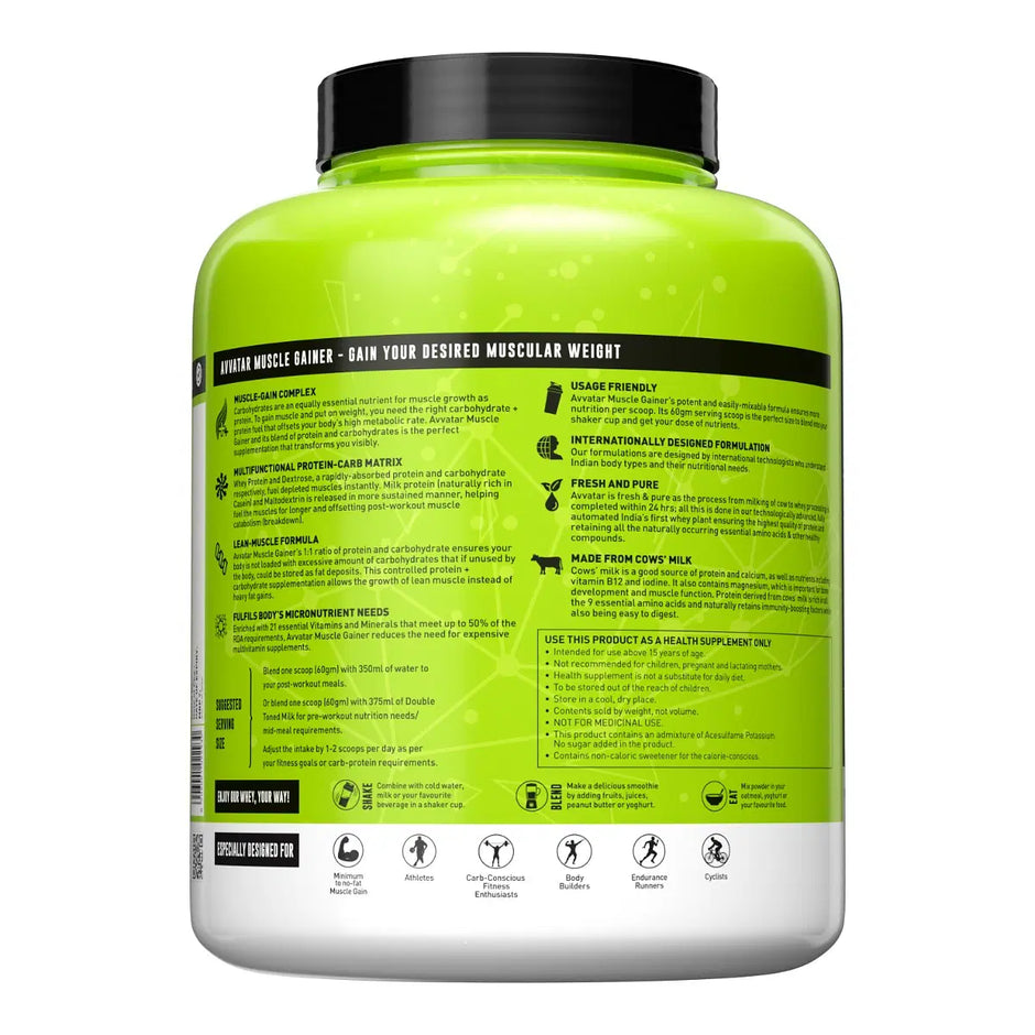 Avvatar Muscle Gainer 2kg | 33 Servings | Sugar free | Gluten free | Soy free
