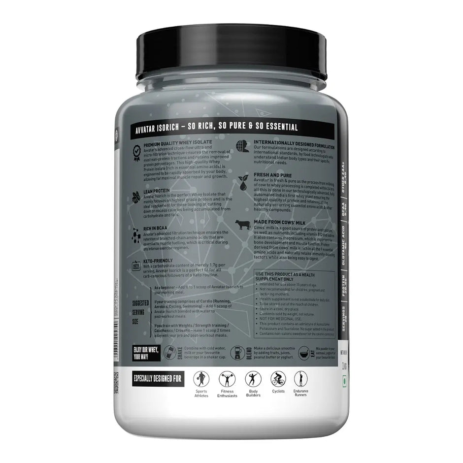Avvatar ISORICH WHEY PROTEIN | 1Kg | 28.5g Protein | 29 Servings | Isolate