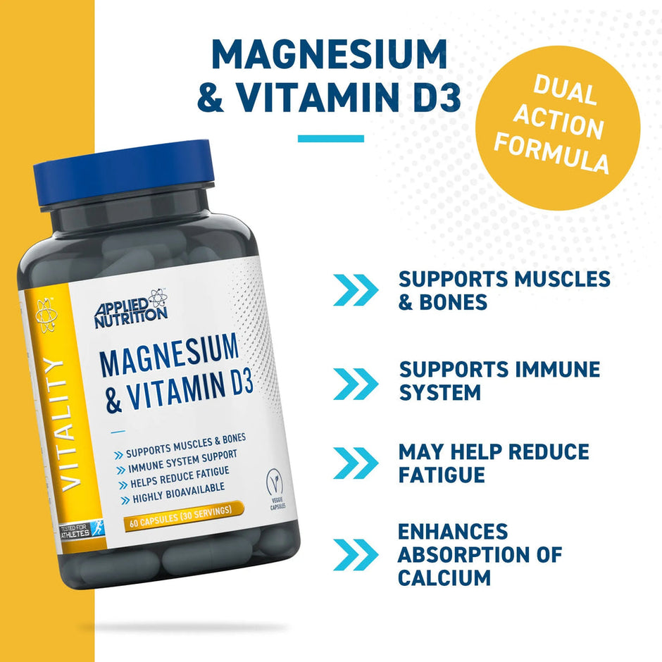 Applied Nutrition Magnesium & Vitamin D3 | 30 Serving | 60 Capsules