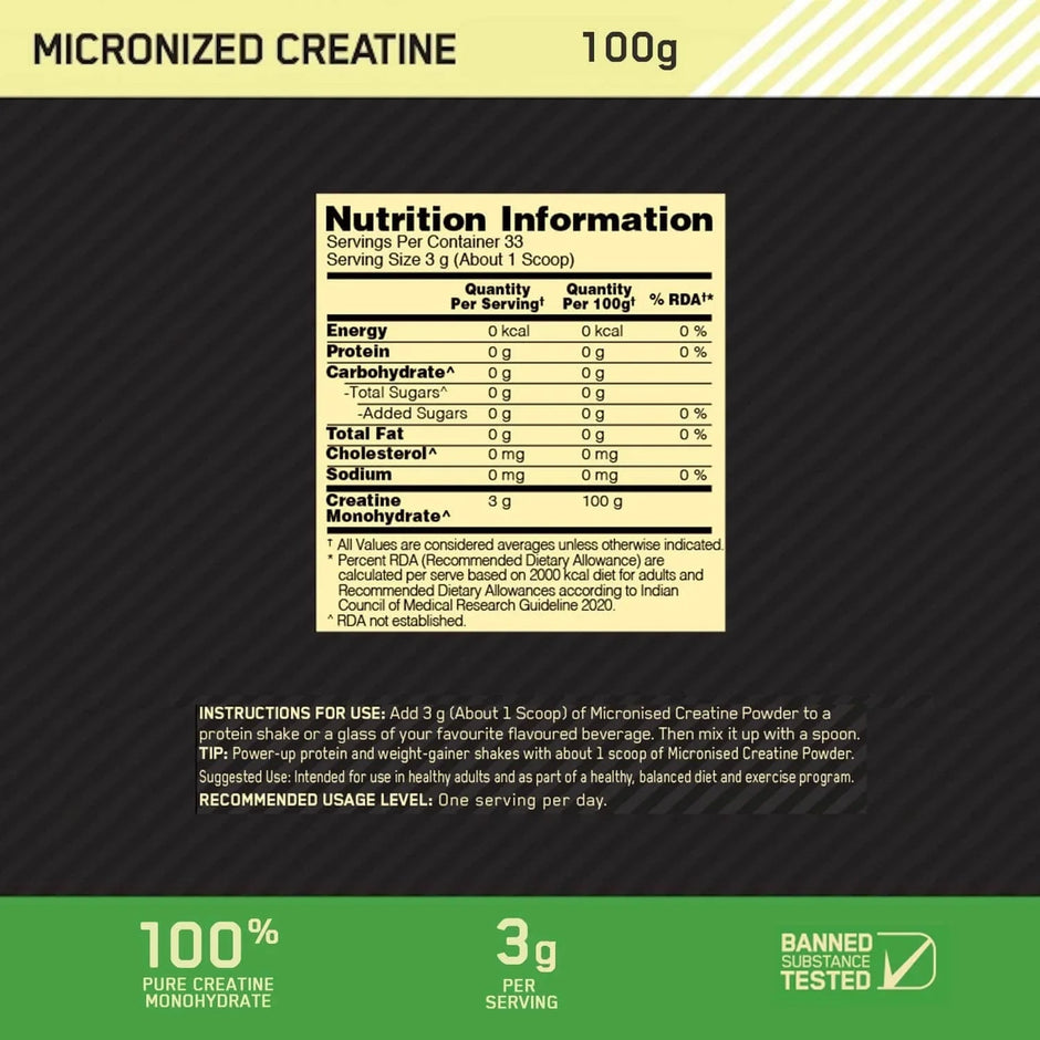 Optimum Nutrition Micronized Creatine Powder | 100g |33 Servings
