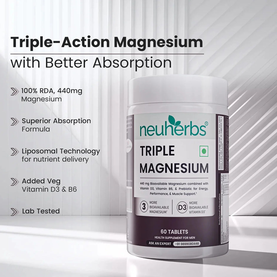 Neuherbs Triple Magnesium with Vitamin B6 and D3 | 60 Tablets