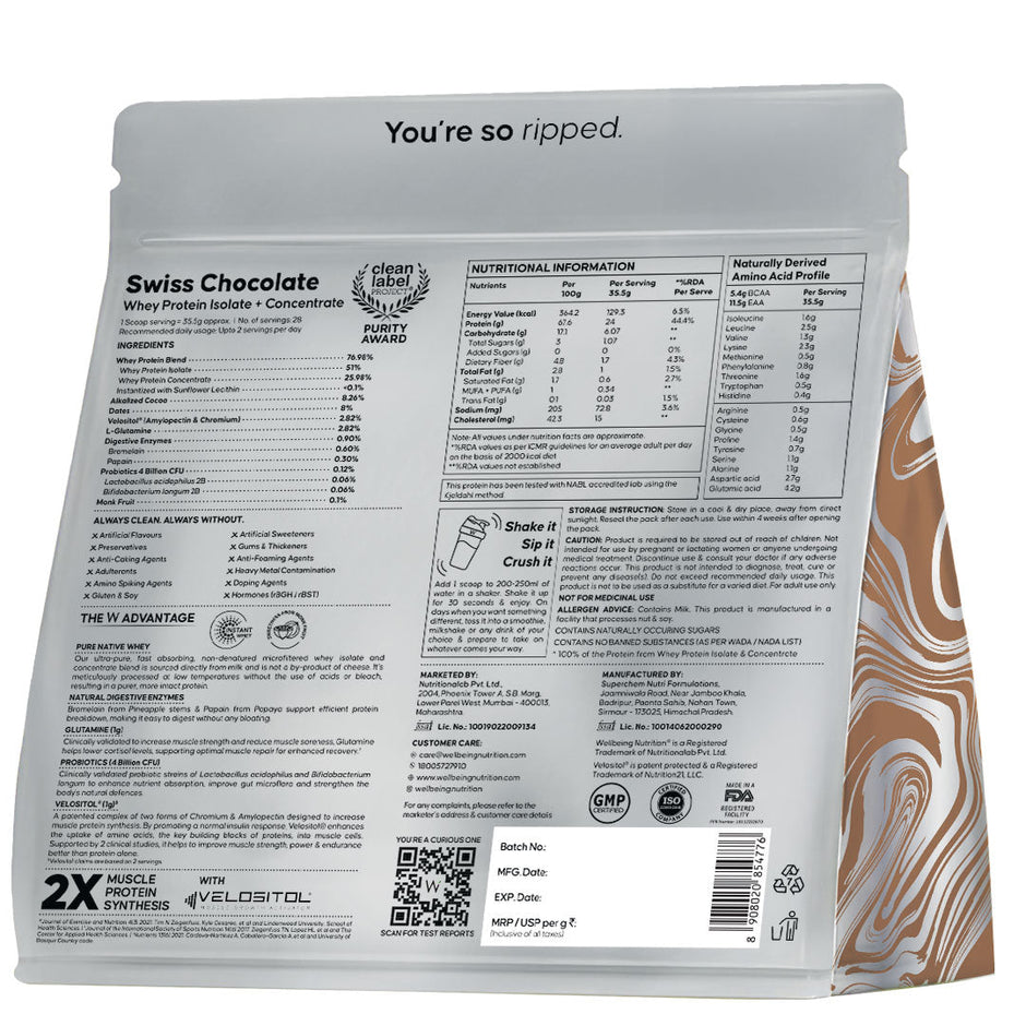 Wellbeing Nutrition Whey Protein Isolate + Concentrate 24g | 1kg